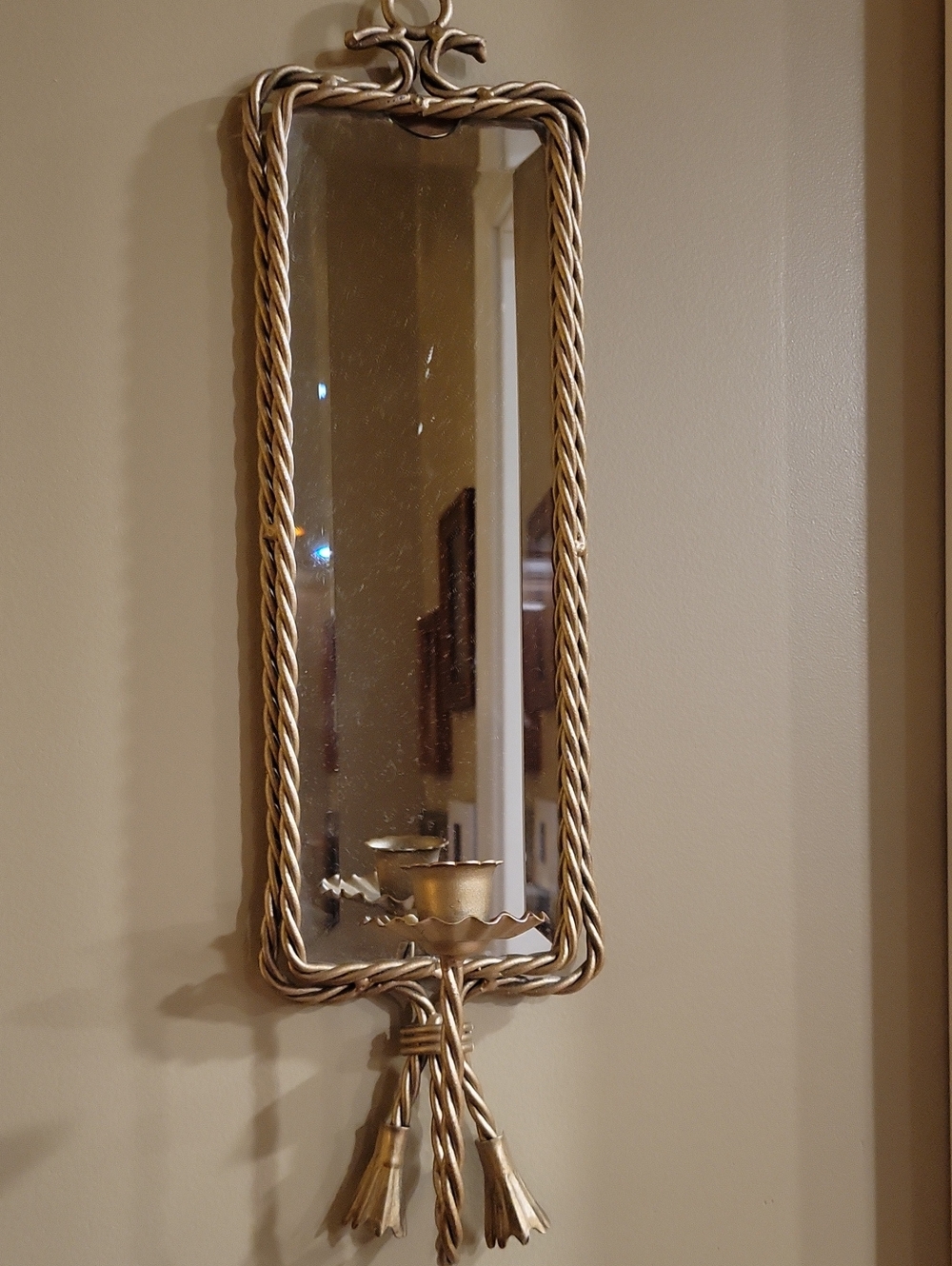 Homco Gold Rope Frame Wall Mirror with Tassel and Candle Cup